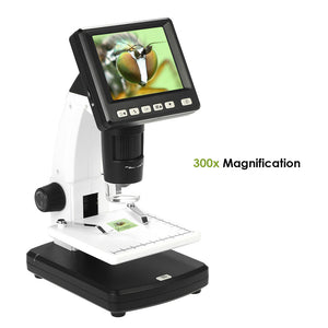 Professional Portable Stand Alone Desktop 3.5" LCD Digital Microscope 10-300X up to 1200x Magnification 5M Resolution and Measurement Storage Card