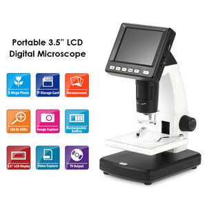 Professional Portable Stand Alone Desktop 3.5" LCD Digital Microscope 10-300X up to 1200x Magnification 5M Resolution and Measurement Storage Card